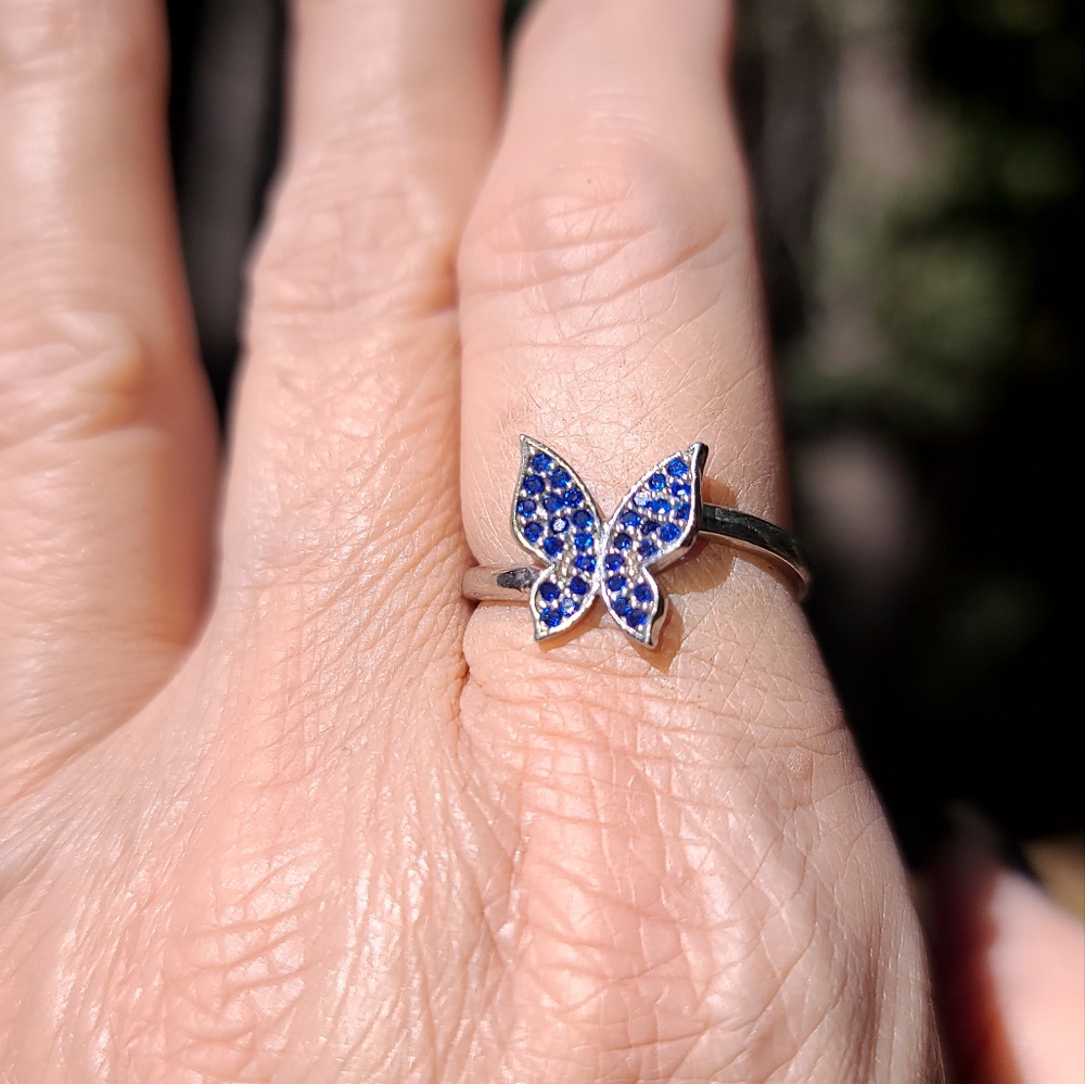 Sterling silver & blue sapphire butterfly ring - Picture 6 of 10